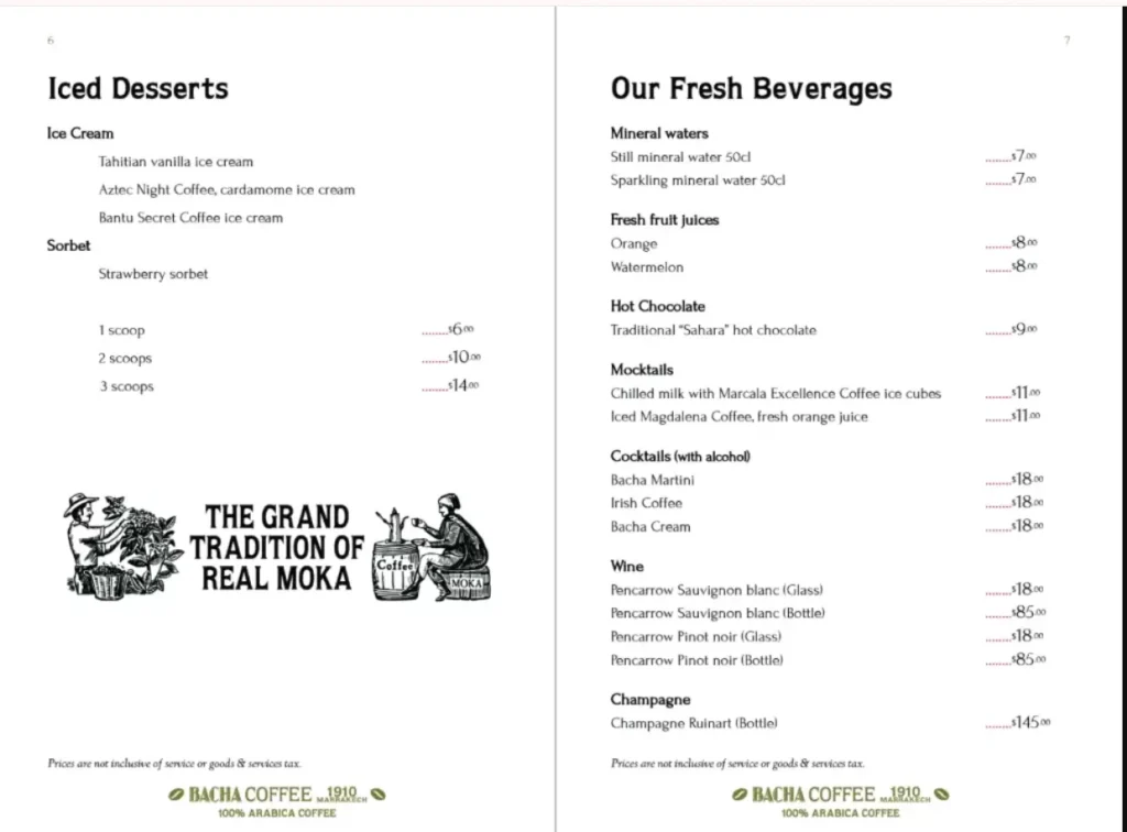 Bacha Coffee Fresh Beverages Menu Prices